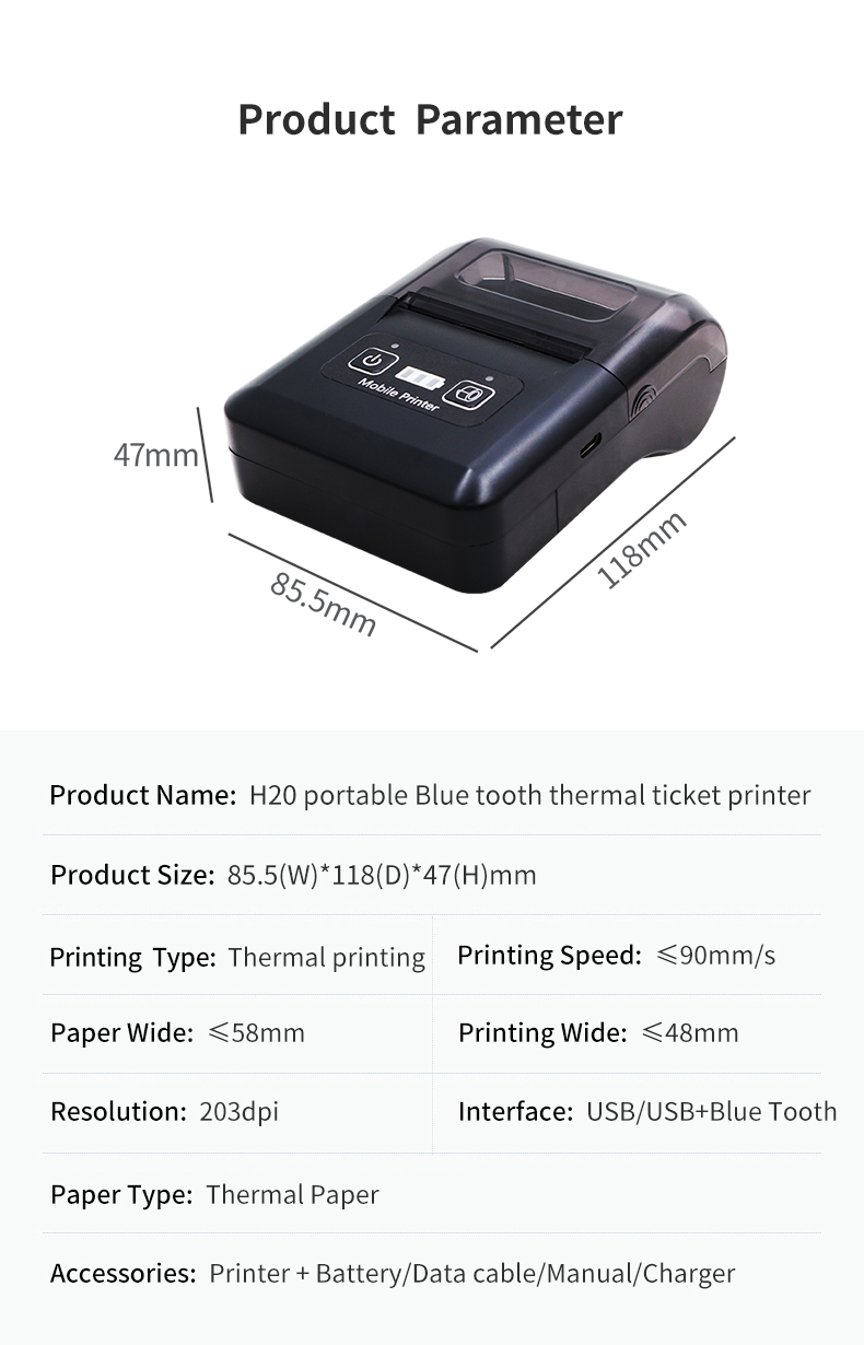 58mm  Portable Blue tooth thermal ticket printer