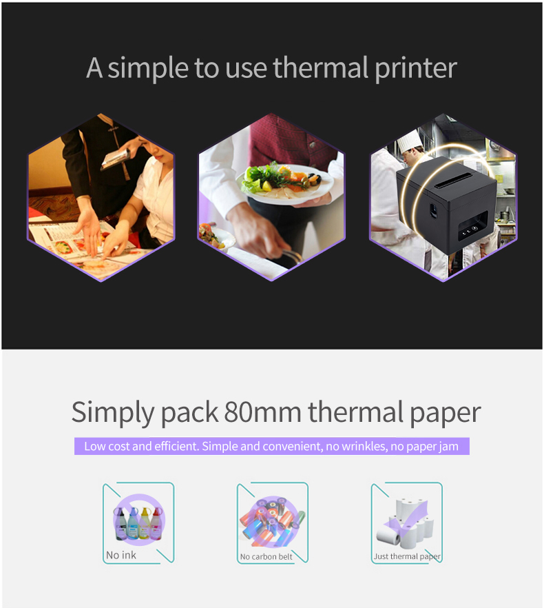 80mm thermal receipt ticket printer semi-automatic paper cutting