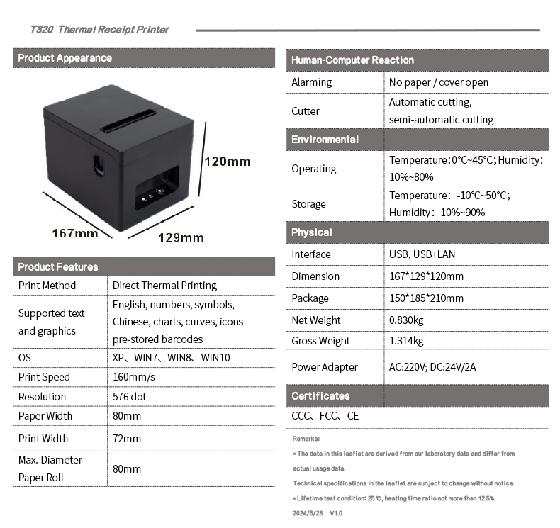 80mm thermal receipt ticket printer semi-automatic paper cutting