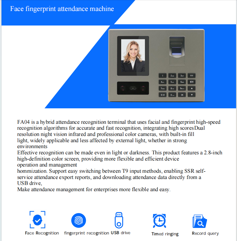 Staff Biometric Face Recognition Fingerprint Scanner Clock In And Out Employee Time Attendance Machine Time Recorder