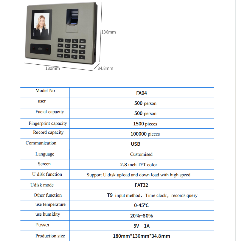 Staff Biometric Face Recognition Fingerprint Scanner Clock In And Out Employee Time Attendance Machine Time Recorder